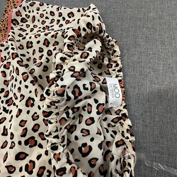 MOD On Trend Cheetah Strapless Top Small Ivory Brown Black Elastic Brand New - Picture 8 of 12